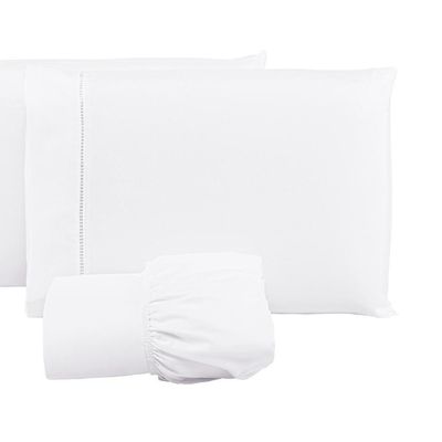 Jogo Lençol 400 Fios Ponto Palito Cama Solteiro 2pçs Poliéster - Branco