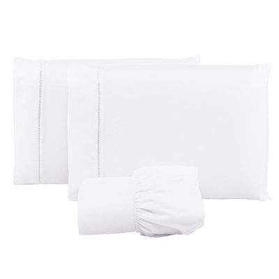 Jogo Lençol 400 Fios Ponto Palito Cama Solteiro 2pçs Poliéster - Branco