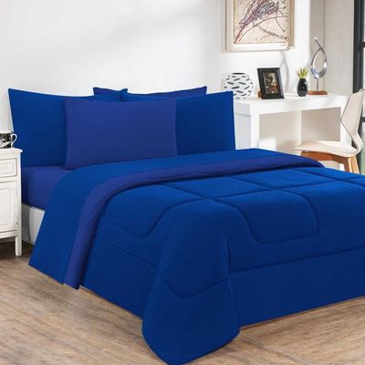Kit Edredom Malha 100% Algodão Gran Moratta 2 Peças Solteiro - Azul Royal-azul Royal