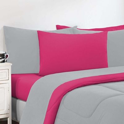 Kit Edredom + Jogo De Lençol Malha 100% Algodão Gran Moratta 6 Peças King - Cinza-pink
