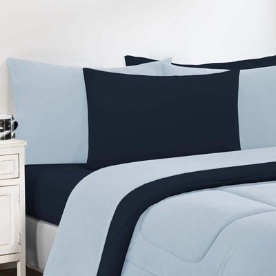 Kit Edredom Malha 100% Algodão Gran Moratta 3 Peças Casal - Azul Bebê-azul Marinho