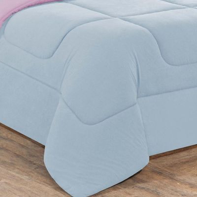 Kit Edredom Malha 100% Algodão Gran Moratta 3 Peças Casal - Azul Bebê-rosa Bebê