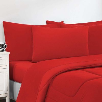 Kit Edredom + Jogo De Lençol Malha 100% Algodão Gran Moratta 6 Peças Casal - Vermelho-vermelho