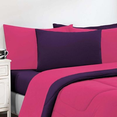 Kit Edredom + Jogo De Lençol Malha 100% Algodão Gran Moratta 6 Peças Casal - Pink -roxo