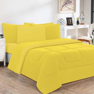 Kit Edredom Malha 100% Algodão Gran Moratta 3 Peças Casal - Amarelo-amarelo