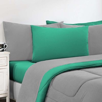 Kit Edredom Malha 100% Algodão Gran Moratta 3 Peças Casal - Cinza-verde Jade