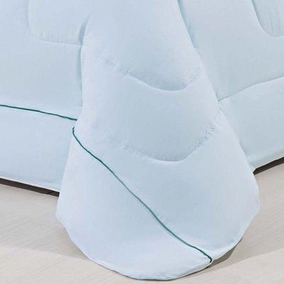 Kit Edredom 100% Algodão Percal 150 Fios Dupla Face King + Jogo De Cama 7 Peças - Branco- Verde