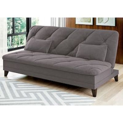 Sofá-Cama 3 Lugares Linoforte Jamile com Encosto Reclinável em Tecido Suede 188cm de Largura Cinza
