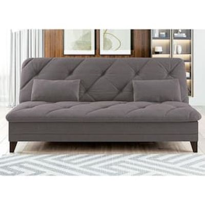 Sofá-Cama 3 Lugares Linoforte Jamile com Encosto Reclinável em Tecido Suede 188cm de Largura Cinza