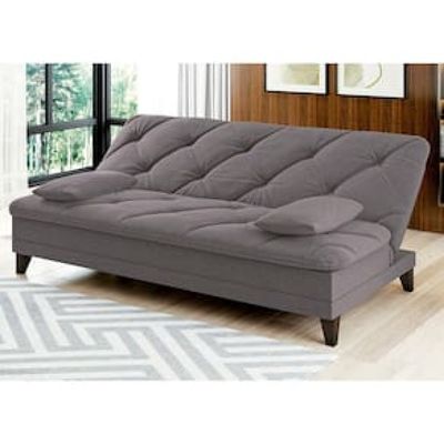 Sofá-Cama 3 Lugares Linoforte Jamile com Encosto Reclinável em Tecido Suede 188cm de Largura Cinza