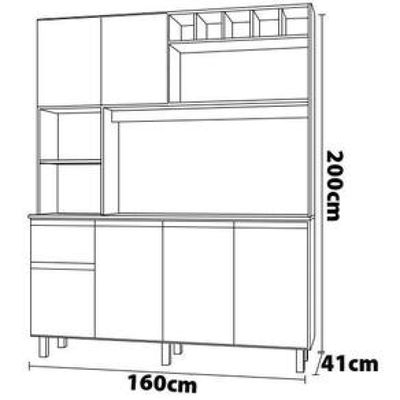 Cozinha Compacta Poliman Alice com 6 Portas, 1 Gaveta e 2 Prateleiras - 160cm de largura Grafite
