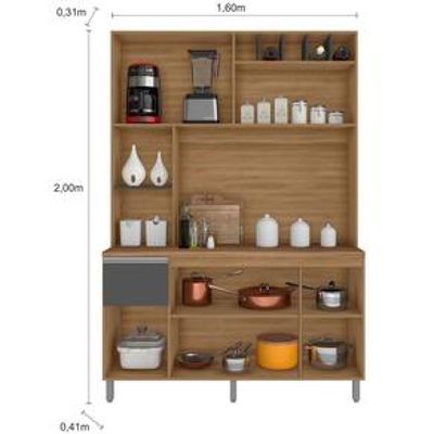 Cozinha Compacta Poliman Alice com 6 Portas, 1 Gaveta e 2 Prateleiras - 160cm de largura Grafite