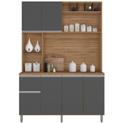 Cozinha Compacta Poliman Alice com 6 Portas, 1 Gaveta e 2 Prateleiras - 160cm de largura Grafite