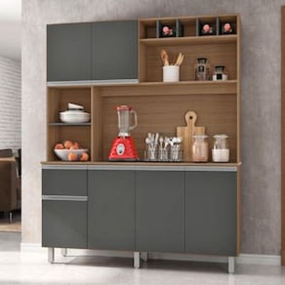 Cozinha Compacta Poliman Alice com 6 Portas, 1 Gaveta e 2 Prateleiras - 160cm de largura Grafite