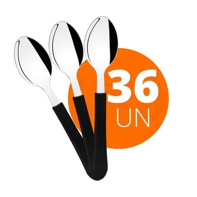 Kit - 36 Colheres De Sopa Leme Com Lâmina Em Aço Inox Cabo Preto Cpbag - Tramontina 23183400