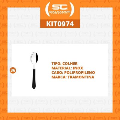 Kit - 36 Colheres De Sopa Leme Com Lâmina Em Aço Inox Cabo Preto Cpbag - Tramontina 23183400