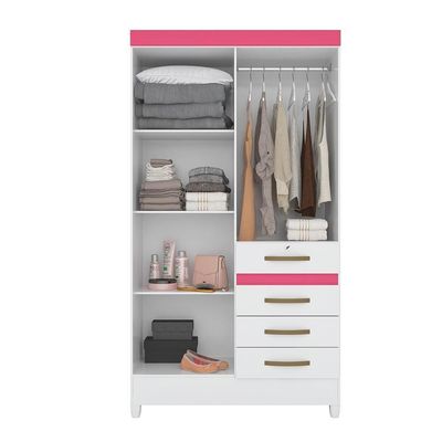Conjunto Guarda Roupa E Cômoda Seicheles Branco Rosa Azul Lilás