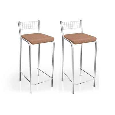 Banqueta De Cozinha Gênova 1b705cr 2 Un Cromado/linho Capuccino - Kappesberg