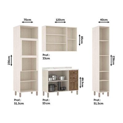Cozinha Compacta Modulada Com 4 Peças E Tampo Sofia Pátina Ff Com Moscatto Ff