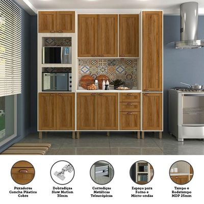 Cozinha Compacta Modulada Com 4 Peças E Tampo Sofia Pátina Ff Com Moscatto Ff