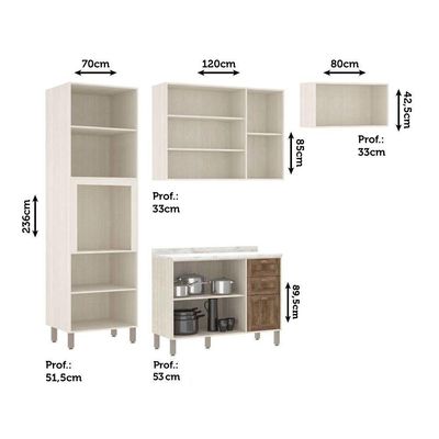 Cozinha Modulada Compacta Com 4 Peças E Tampo Sofia Pátina Ff Com Moscatto Ff