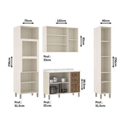 Cozinha Modulada Compacta 4 Peças Com Tampo E Vidro Reflecta Sofia Pátina Com Moscatto