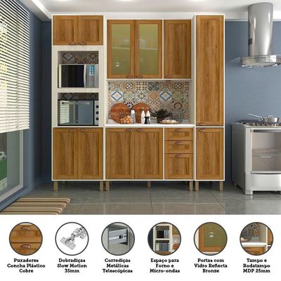 Cozinha Modulada Compacta 4 Peças Com Tampo E Vidro Reflecta Sofia Pátina Com Moscatto