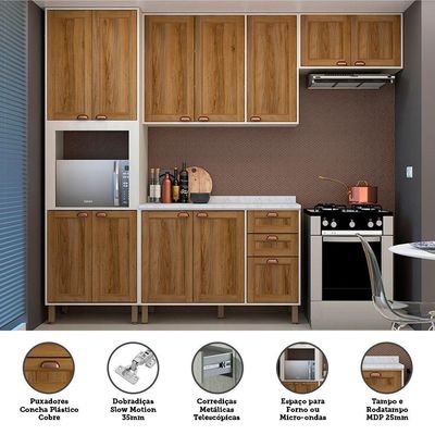 Cozinha Modulada Compacta Com 4 Peças E Tampo Sofia Pátina Ff Com Moscatto Ff