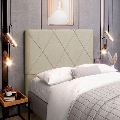 Cabeceira Cama Box Casal Mel 140cm Com Frame Linho Bege - Desk Design