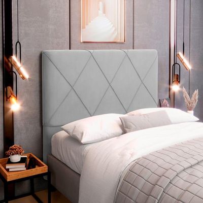 Cabeceira Cama Box Casal Queen Size Mel 160cm Com Frame Veludo Cinza Claro - Desk Design