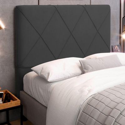 Cabeceira Cama Box Casal King Size Mel 195cm Com Frame Veludo Cinza Escuro - Desk Design