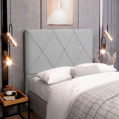 Cabeceira Cama Box Casal King Size Mel 195cm Com Frame Linho Cinza Claro - Desk Design