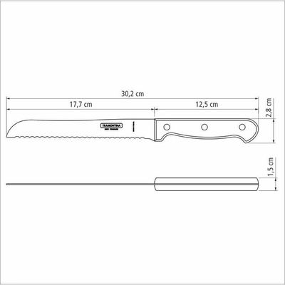Faca Para Pão Tramontina Polywood Com Lâmina Em Aço Inox E Cabo De Madeira Vermelho 7" Tramontina