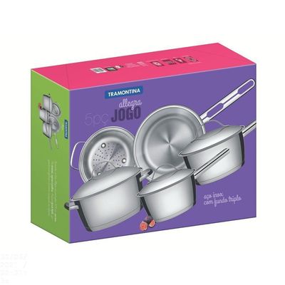 Jogo De Panelas Tramontina Allegra Em Aço Inox Com Fundo Triplo E Tampas De Inox 5 Peças Tramontina