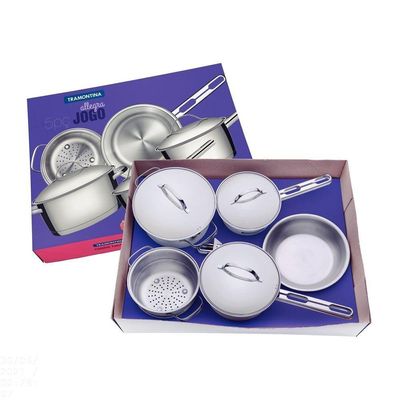 Jogo De Panelas Tramontina Allegra Em Aço Inox Com Fundo Triplo E Tampas De Inox 5 Peças Tramontina
