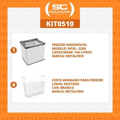 Kit - Freezer Horizontal Tampa De Vidro 144 Litros Nf20 - Metalfrio 220v + 4 Cestos Nextgen Branco