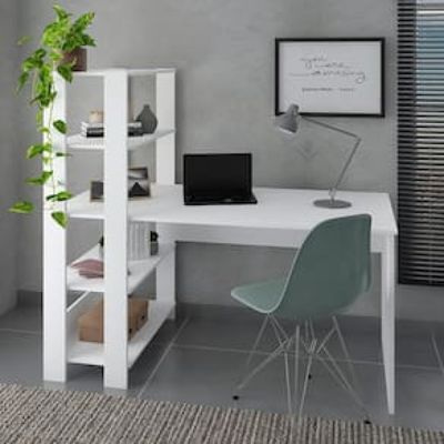 Escrivaninha Artely Match com 3 Prateleiras, Espaço para Impressora e Nicho - 120cm de largura Branco
