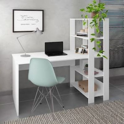 Escrivaninha Artely Match com 3 Prateleiras, Espaço para Impressora e Nicho - 120cm de largura Branco