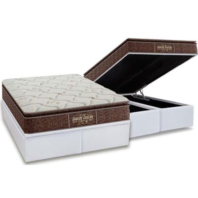 Cama Box Baú King: Colchão Ortopédico Probel Guarda Costas Extra Firme + Base White(193X203)