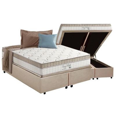 Cama Box Baú Queen: Colchão Molas Ensacadas Anjos King Best Clean + Base Clean(158X198)