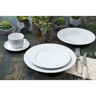 Conjunto de Pratos Rasos Germer Chevron em Porcelana Branco – 6 Peças