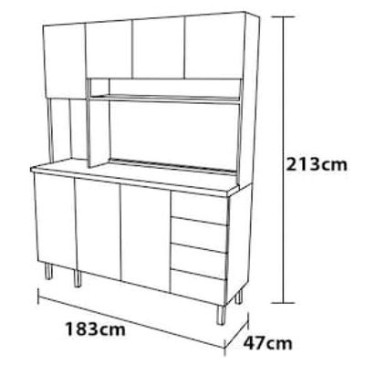 Cozinha Compacta em MDF Loft Nesher Imperatriz com 6 Portas, 2 Gavetas, 11 Prateleiras - 183cm de largura Grafite