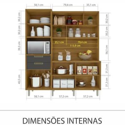 Cozinha Compacta em MDF Loft Nesher Imperatriz com 6 Portas, 2 Gavetas, 11 Prateleiras - 183cm de largura Grafite