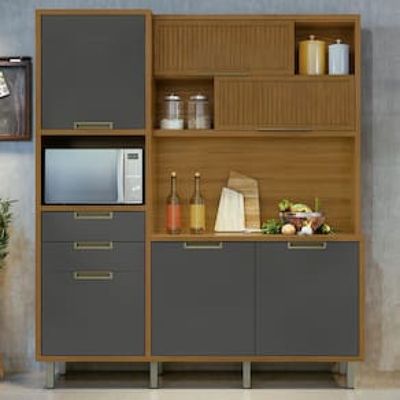 Cozinha Compacta em MDF Loft Nesher Imperatriz com 6 Portas, 2 Gavetas, 11 Prateleiras - 183cm de largura Grafite