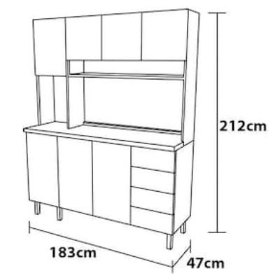 Cozinha Compacta em MDF Loft Nesher Imperatriz com 6 Portas, 2 Gavetas, 11 Prateleiras - 183cm de largura Off White