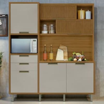 Cozinha Compacta em MDF Loft Nesher Imperatriz com 6 Portas, 2 Gavetas, 11 Prateleiras - 183cm de largura Off White