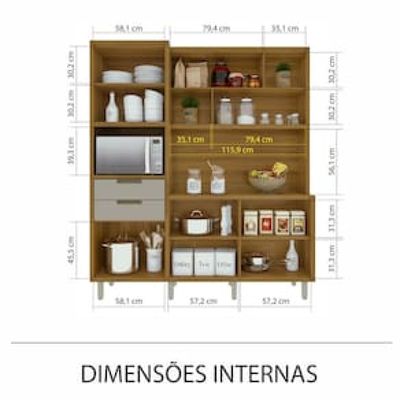 Cozinha Compacta em MDF Loft Nesher Imperatriz com 6 Portas, 2 Gavetas, 11 Prateleiras - 183cm de largura Off White