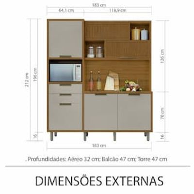 Cozinha Compacta em MDF Loft Nesher Imperatriz com 6 Portas, 2 Gavetas, 11 Prateleiras - 183cm de largura Off White
