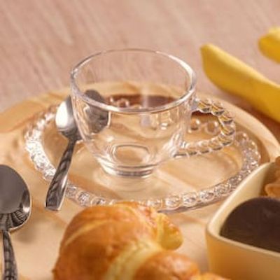 Conjunto com 4 Xícaras e Pires para Chá Wolff Pearl Coração em Cristal - 180 ml