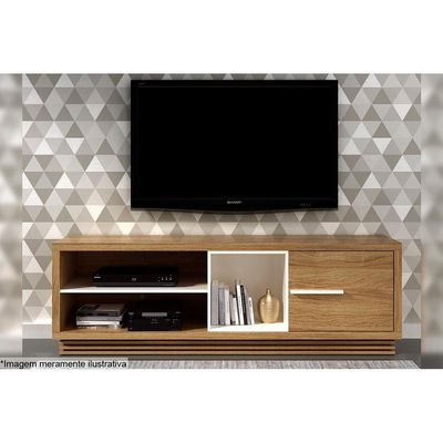 Rack para TV RA2002 até 65 Polegadas c/ 1 Porta e 3 Nichos Natural/Off White - Tecno Mobili